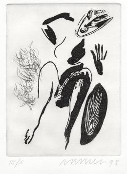 Gesigneerde grafiek van de Belgische graficus J. Vanriet