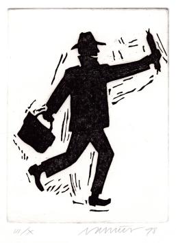 Gesigneerde grafiek van de Belgische graficus J. Vanriet