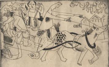 Belgische etser met een gesigneerde ets uit 1947