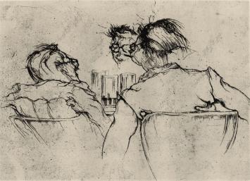 Belgische tekenaar en etser Jules De Bruycker met een ets