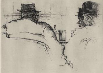 Belgische tekenaar en etser Jules De Bruycker met een ets