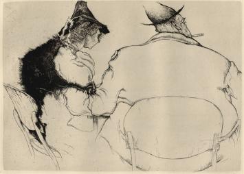 Belgische tekenaar en etser Jules De Bruycker met een ets