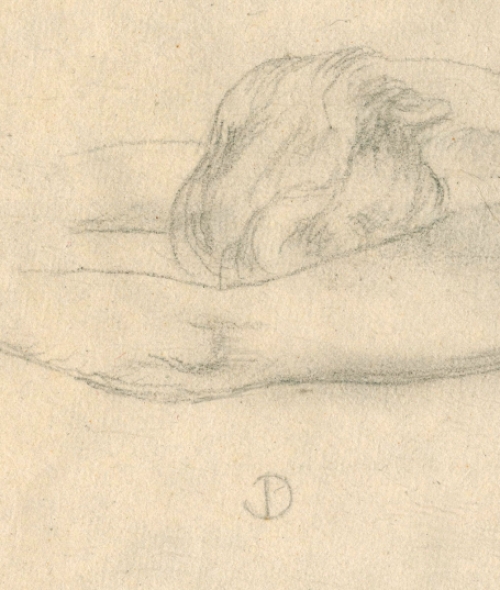 Studieschets, Languit gracieus liggende naakte dame