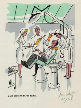 Litho van Jean Dratz, tandartsen door de eeuwen heen