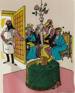 De Belgische kunstenaar Jean Dratz met een litho