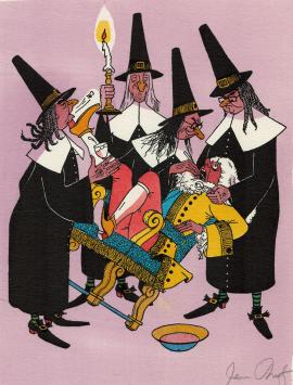 De Belgische kunstenaar Jean Dratz met een litho uit 1962