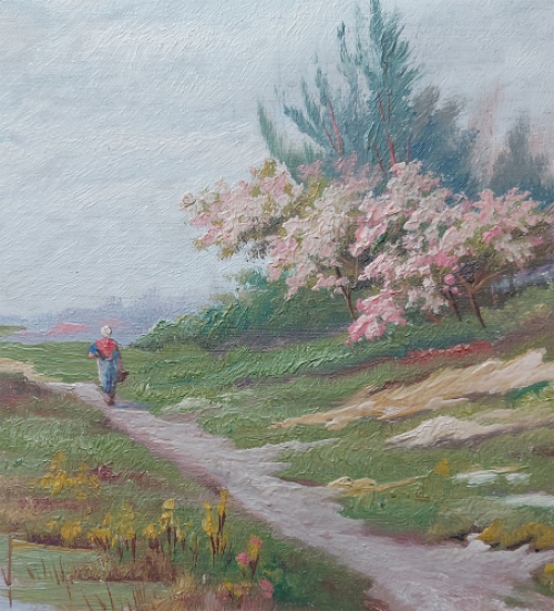 Jef Louis Van Leemputten  met een klein schilderij