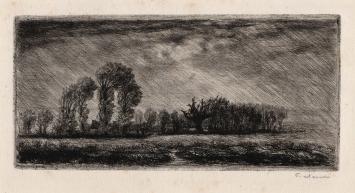 Frans etser Jean Frélaut met een droge naald ets