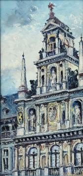 Schilderij Antwerps stadhuis van Jean-Guy Beernaert, Antwerps straatje