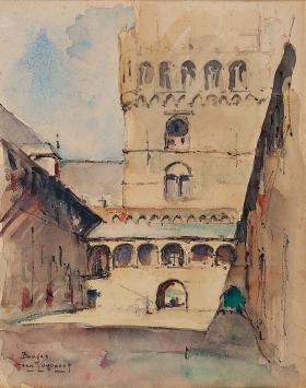Jean Luypaert met een kleine Brugse aquarel