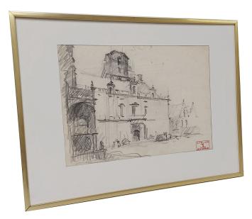 Studieschets voor Landhuis Veurne, Belfort in opbouw