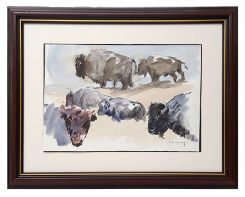 Tekening met Bizons van Jef Janssens kopen