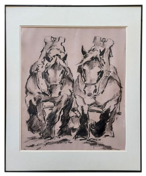 Tekening met trekpaarden van Jef Janssens kopen