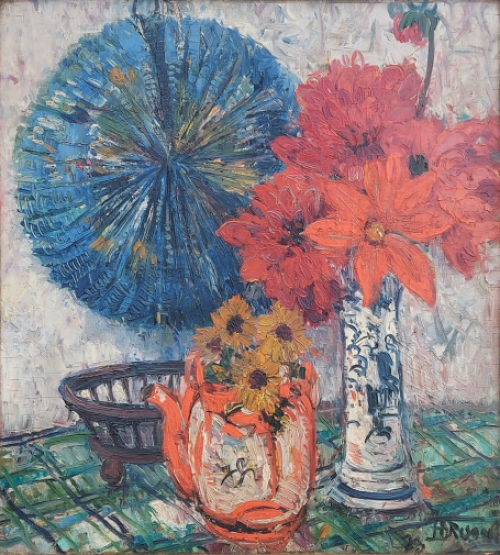Jehan Frison met een schilderij uit 1923
