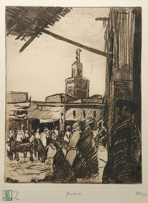 Jehan Frison met een ets, fondouk 1928