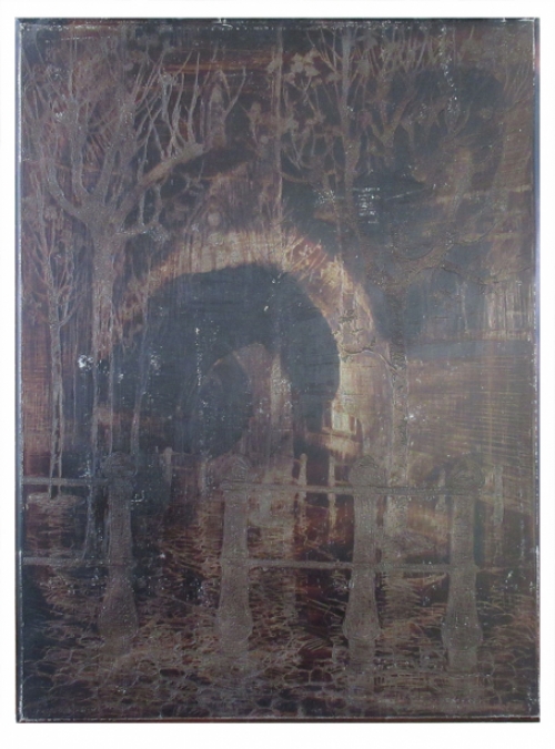 Ets + Etsplaat Stadsgezicht met kerk