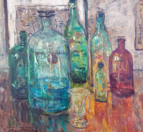 Stilleven met glas op tafel geschilderd in 1945