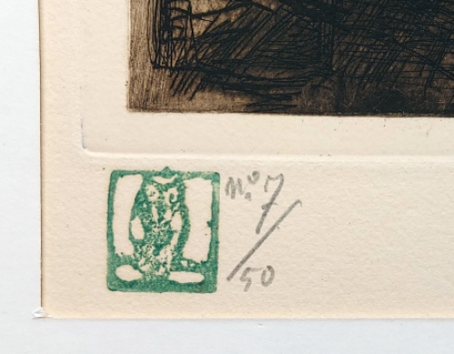 Grote ets van de Belgische kunstenaar Jehan Frison