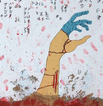 De Belgische kunstenaar Jens Devrome  met een schilderij