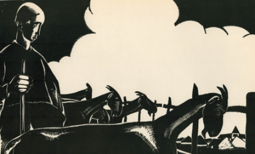 Linocut van de Belgische kunstenaar Jan Frans Cantré uit Gent