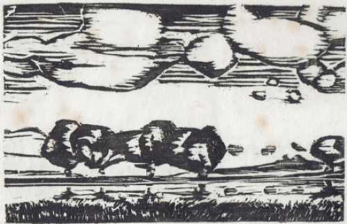 Woodcut van de Belgische kunstenaar Jan Frans Cantré uit Gent