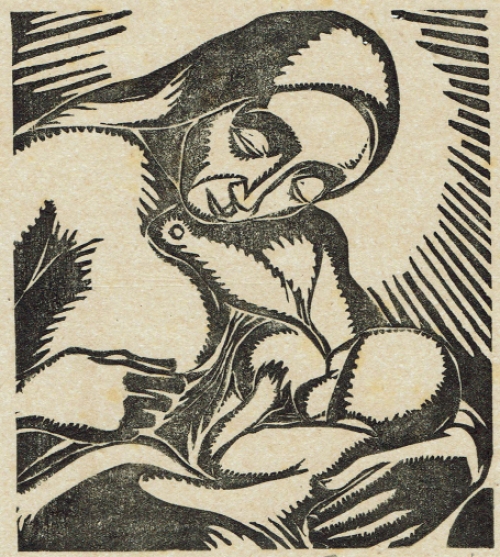 Woodcut van de Belgische kunstenaar Jan Frans Cantré uit Gent