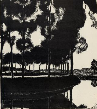 Woodcut van de Belgische kunstenaar Jan Frans Cantré uit Gent