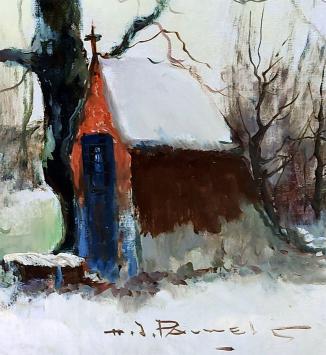 Landschap met kapel geschilderd door H.J. Pauwels