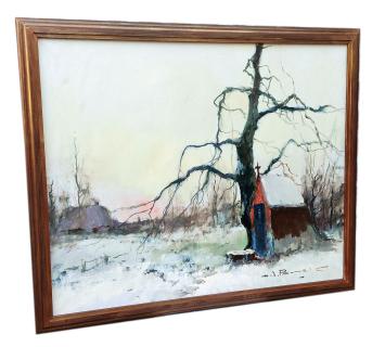 Kapelletje en eenzame boom in het sneeuwlandschap