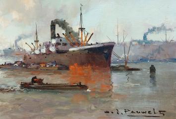 Stoomboten geschilderd door H.J. Pauwels