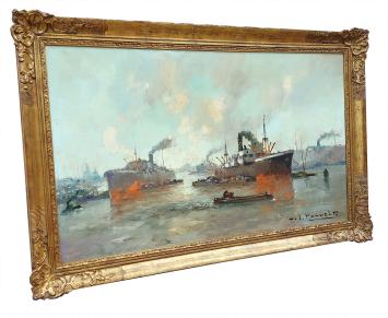 Stoomboten in de haven