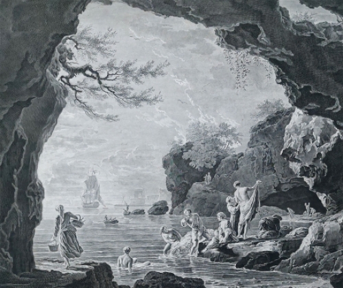 Gravure, Les Baigneuses naar Claude-Joseph Vernet