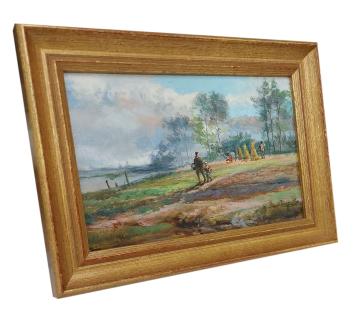 Boer met dochtertje op wandel