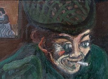 Man met pet en sigaretje aan tafel bij het raam 1979