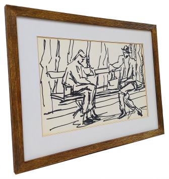 Tekening, Mensen op een bankje in het park