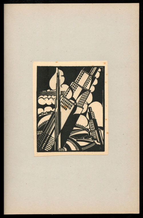 Belgische graficus Joris Minne met een houtsnede uit 1930