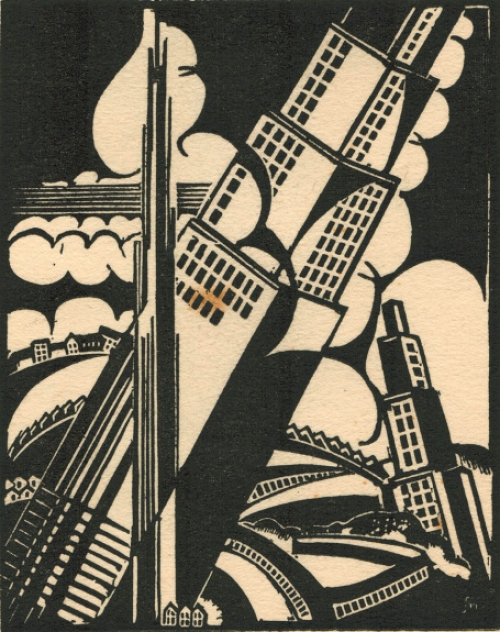 Belgische houtsnijder Joris Minne met een linosnede