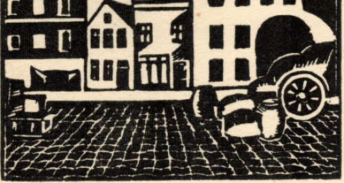 Houtsnede magazijn en stapelhuis 1930