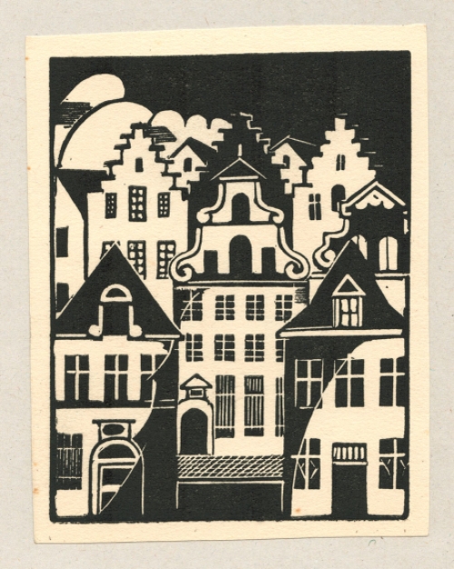 Oude gevels Antwerpen, houtsnede van Joris Minne