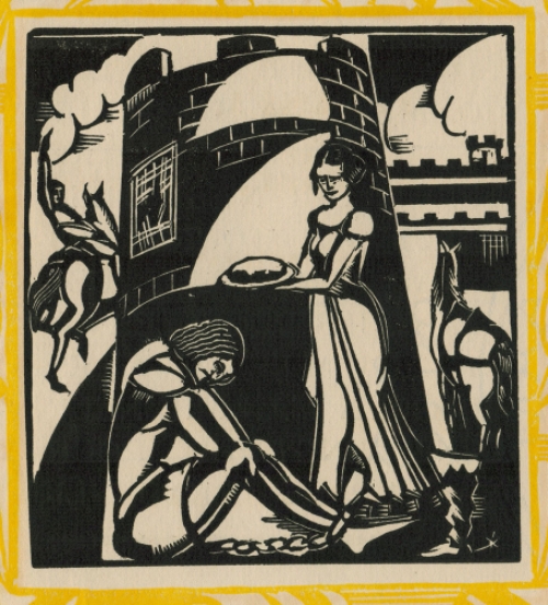 Belgische etser Joris Minne met een houtsnede uit 1928