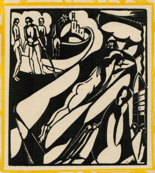 Belgische etser Joris Minne met een houtsnede uit 1928