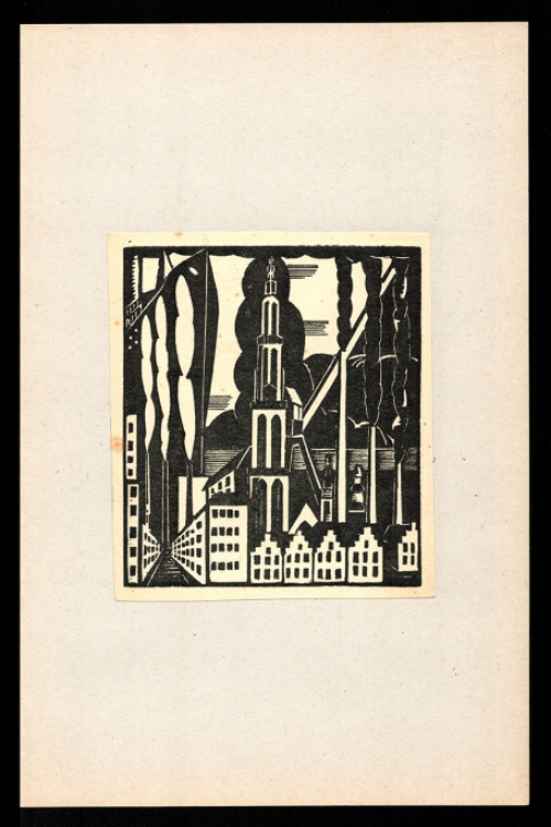 Belgische graficus Joris Minne met een houtsnede uit 1930