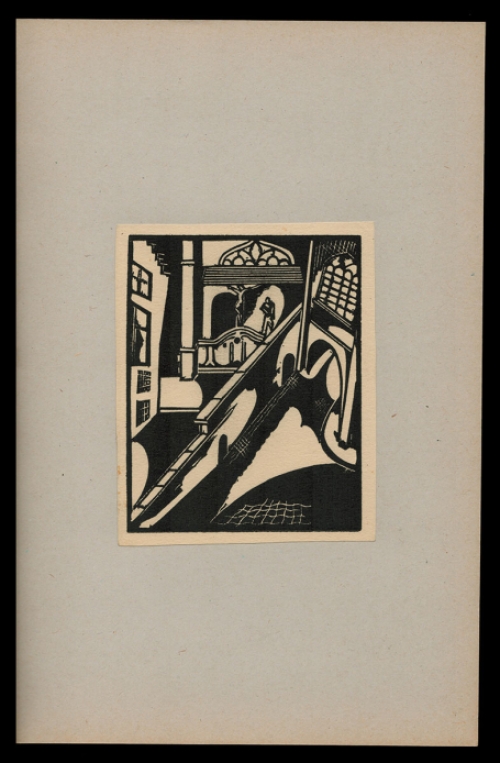 Belgische graficus Joris Minne met een houtsnede uit 1930