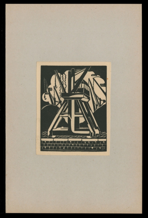 Belgische graficus Joris Minne met een houtsnede uit 1930