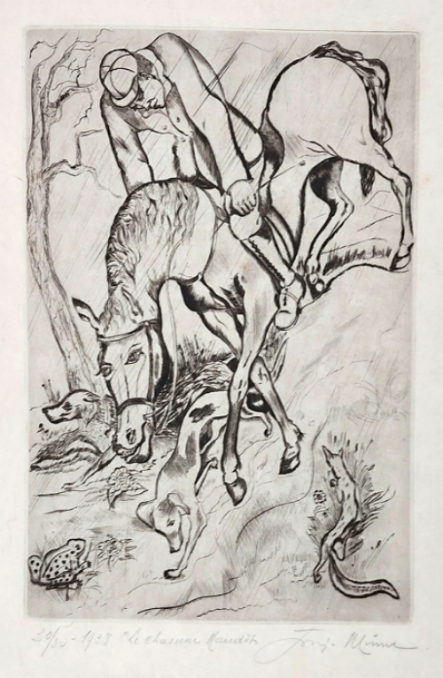 Belgische etser Joris Minne met een ets uit 1938