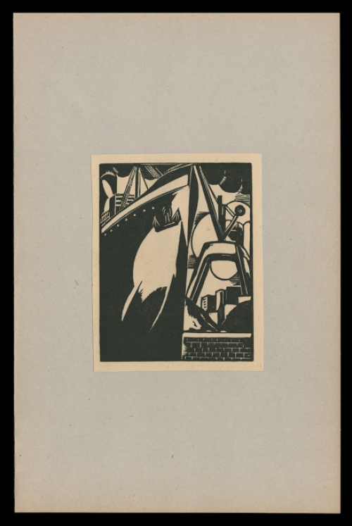 Belgische graficus Joris Minne met een houtsnede uit 1930