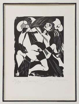 Houtsnede van de Belgische kunstenaar Joris Minne