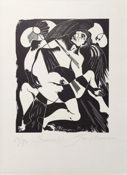 Woodcut van de Belgische kunstenaar J. Minne