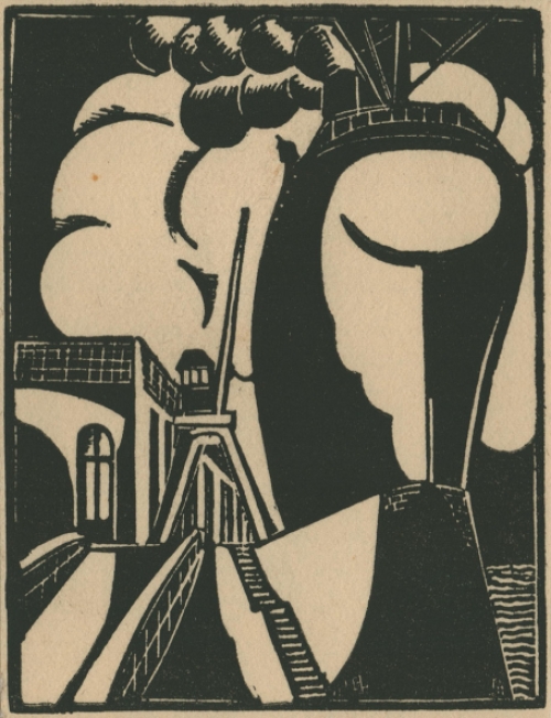 Belgische graficus Joris Minne met een houtsnede uit 1930