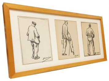 Tekeningen, drie mannen ruggelings